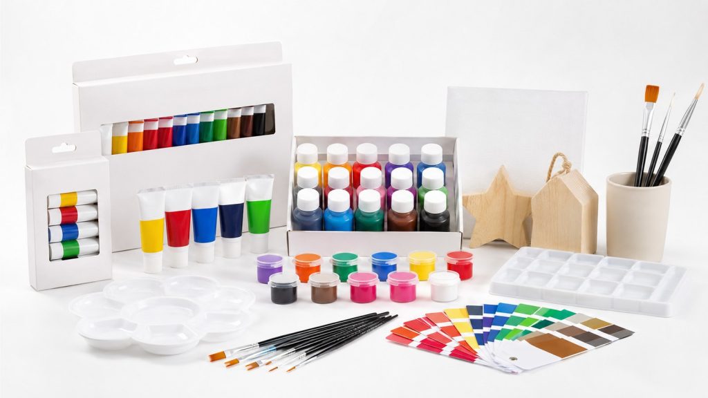 Acrylic paint sets, kids craft paints, DIY art supplies, and private label packaging for OEM and ODM manufacturing.
